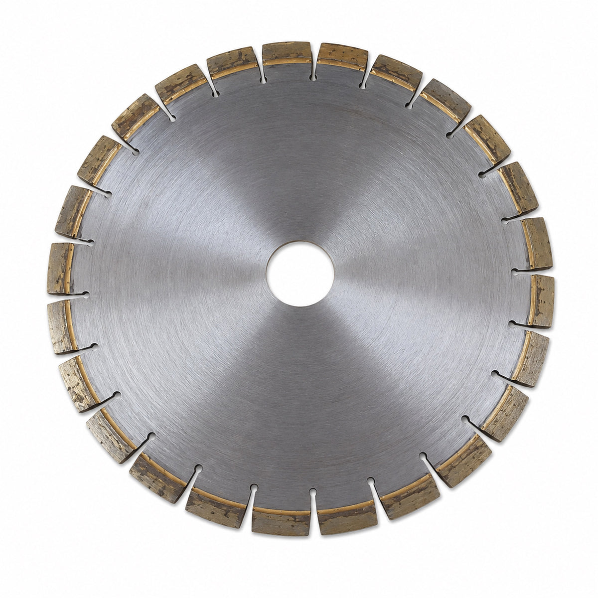 Jagson silver RCC cutting blade with broad gold-toned rim segments, angled view