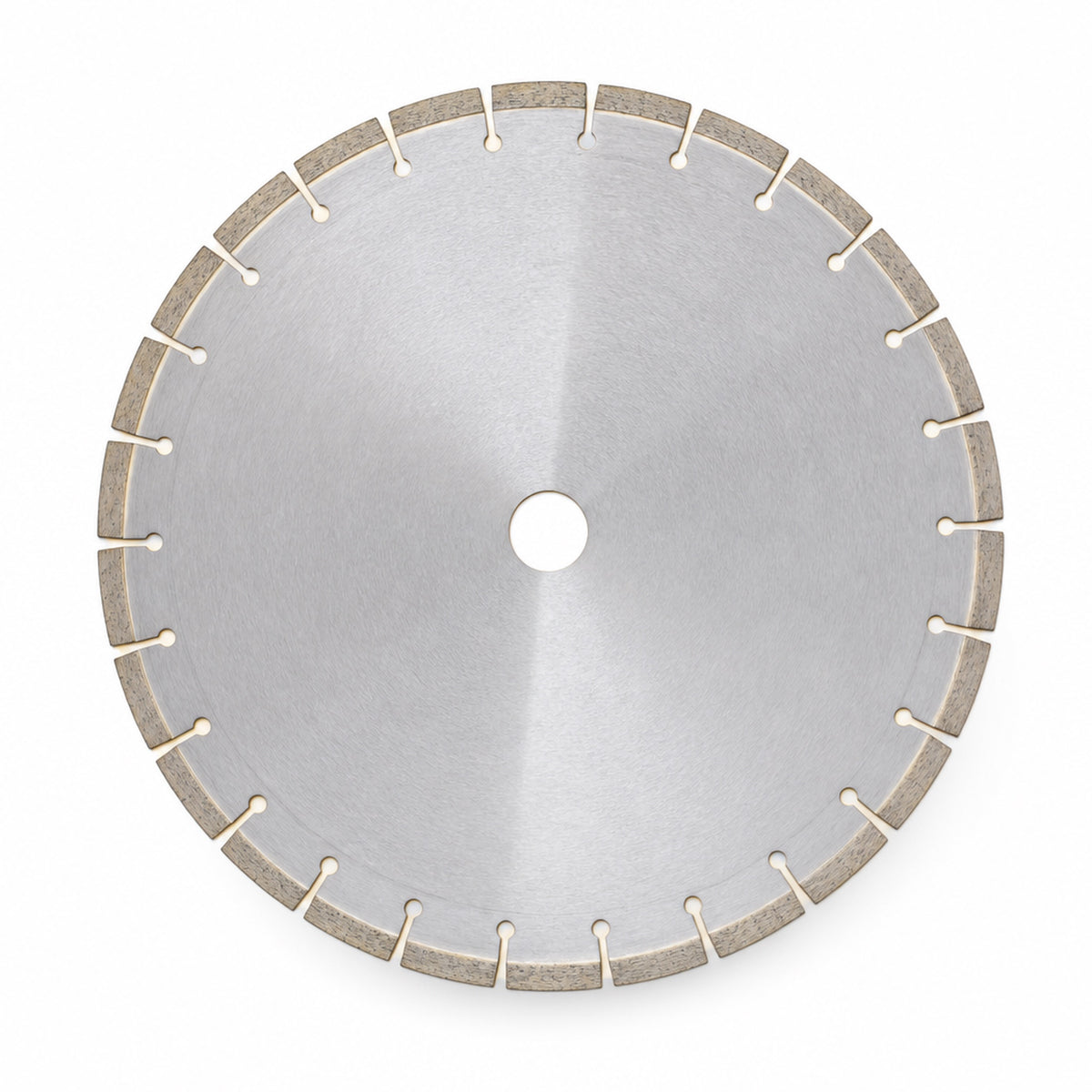 Jagson silver stone cutting blade with a gold-toned segmented rim, front view